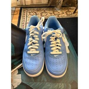 Nike Air Force 1 Blue White Low Top Sneakers Leather Solid Rubber Athletic Shoes